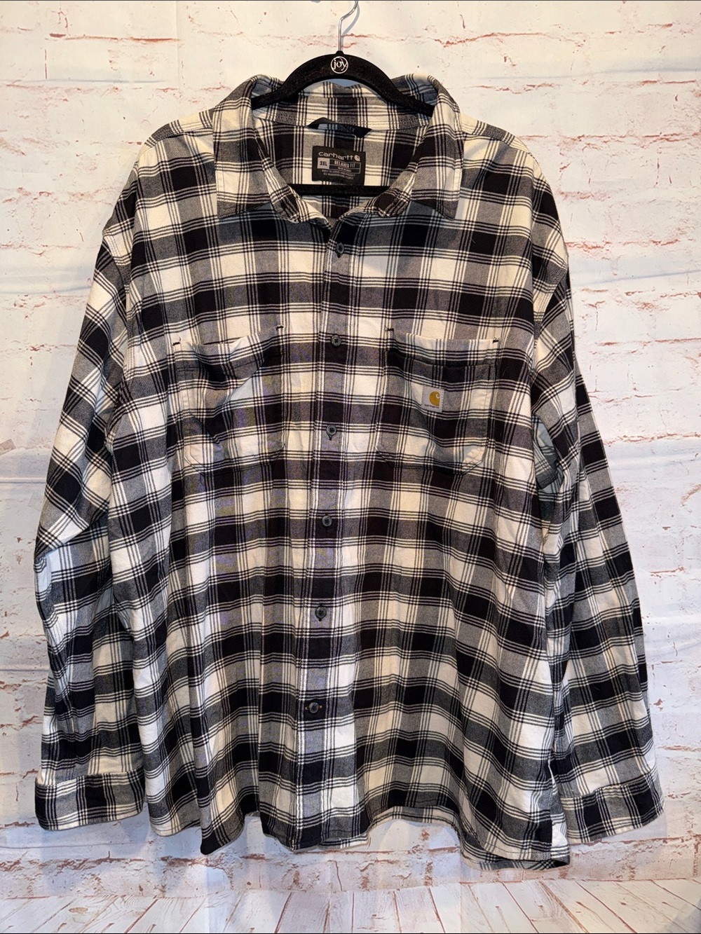 Carhartt Men’s Black White Check Plaid Button-Down Shirt 3XL long sleeve pocket